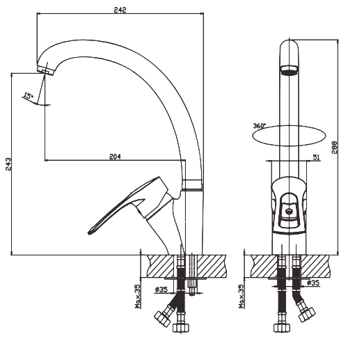Смеситель для кухни HAIBA GERMES 011 HB0766 (attach1 3916)