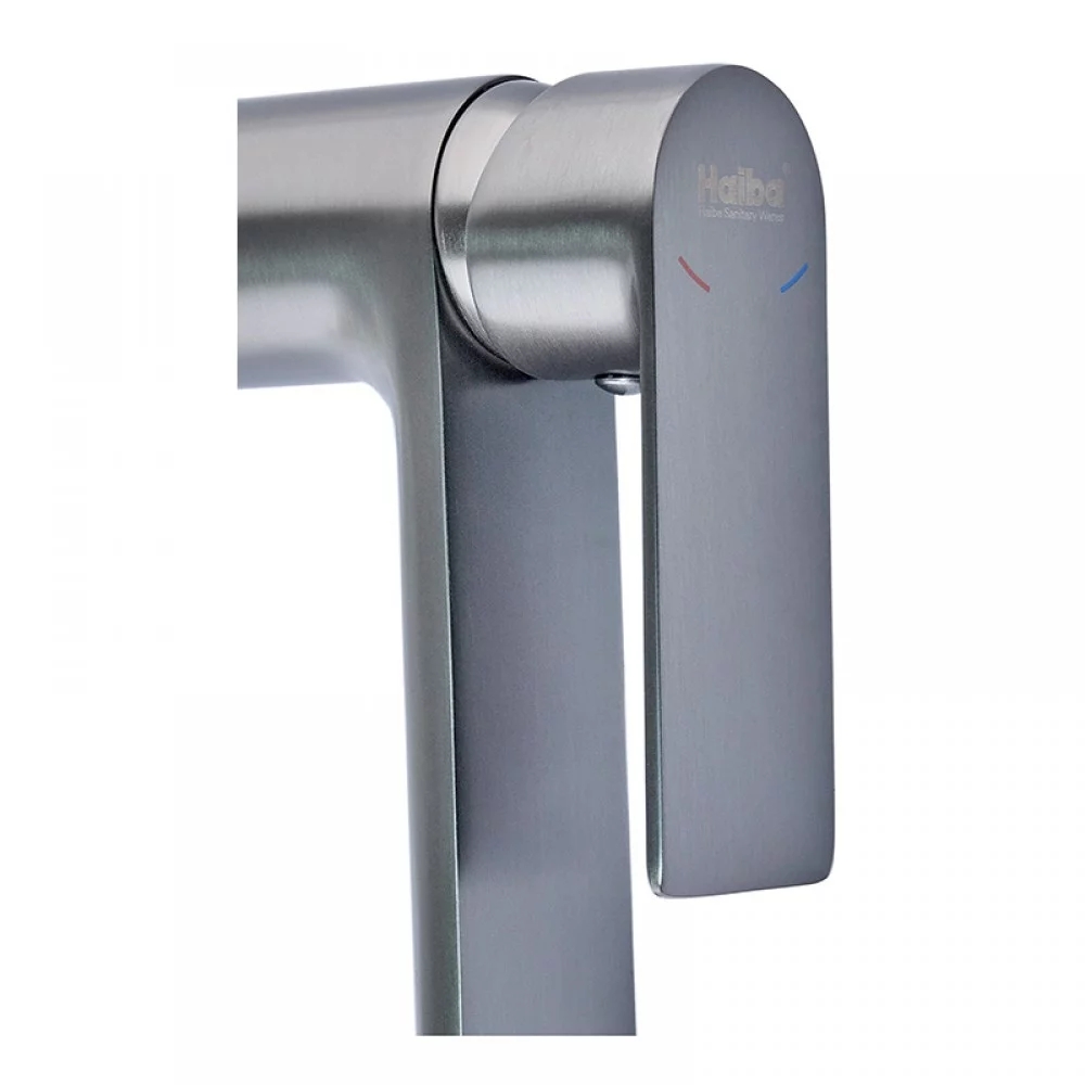 Смеситель для умывальника Haiba Alex 001 Long Graphite (HB3993) (attach1 11103)