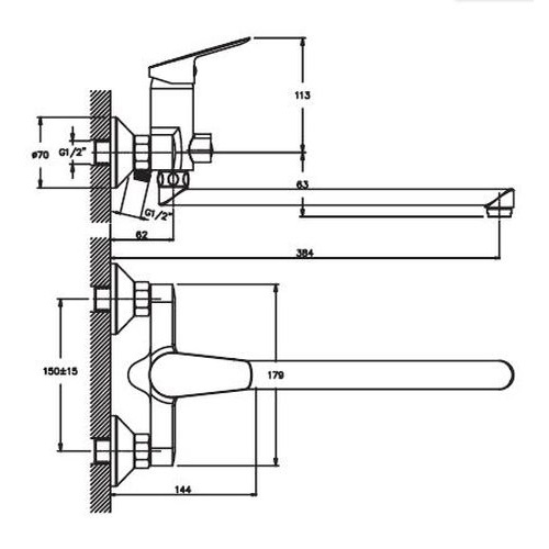 Смеситель для ванны HAIBA NIKAS 006 EURO HB0854 (attach1 3063)