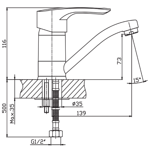 Смеситель для умывальника HAIBA HANSBERG 004-15 СМ HB0191 (attach1 3722)