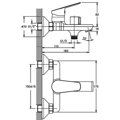 Смеситель для ванны HAIBA NIKAS 009 EURO HB0886 (attach1 3060)