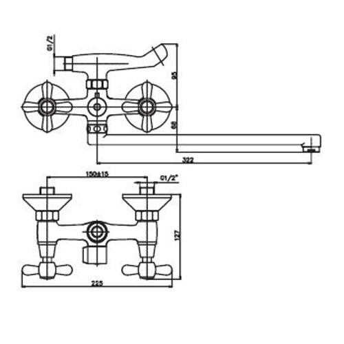 Смеситель для ванны Haiba DOMINOX 140 резоновые кран-буксы (HB0945) (attach1 10400)